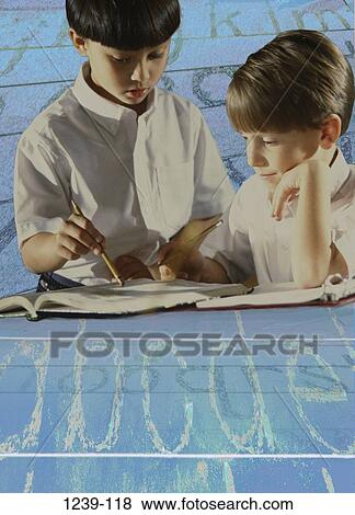 people, books, homework, studying, children, education, boys View Large Photo Image Stock Photo - people, books, homework, studying, children, education, boys. Fotosearch