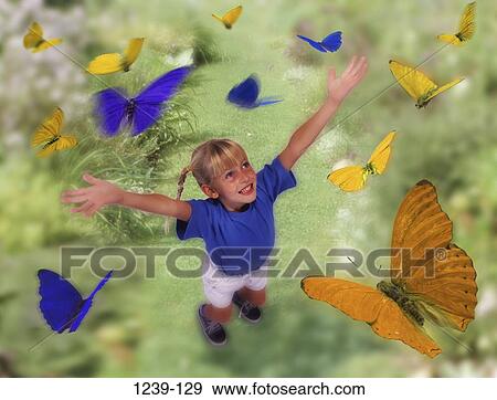 Stock Photo - , people, flying, girl, outdoors, awe, curious. Fotosearch