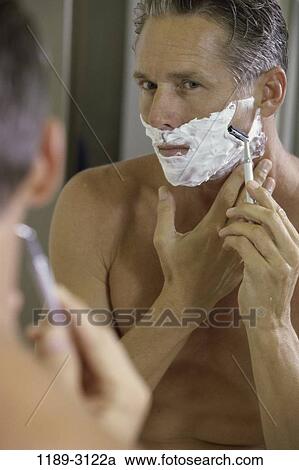 people, reflection, mirror, Middle-aged, shaving, shaving cream View Large Photo Image Stock Image - people, reflection, mirror, Middle-aged, shaving, shaving cream. Fotosearch