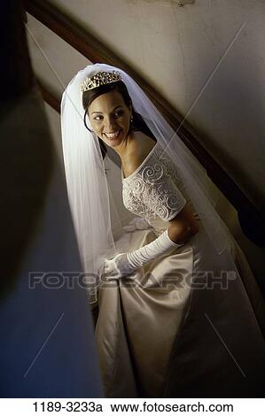 people, stairs, woman, wedding, brunette, bride, indoors View Large Photo Image Stock Image - people, stairs, woman, wedding, brunette, bride, indoors. Fotosearch