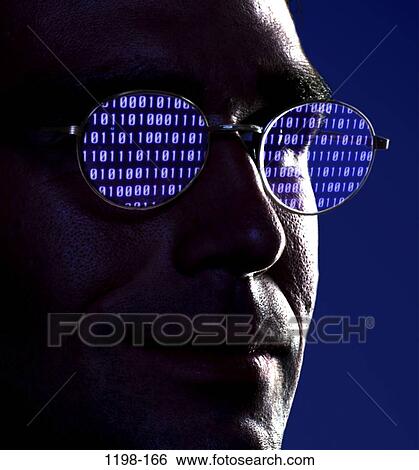 reflection, binary, staring, eyeglasses, computer, Middle-aged View Large Photo Image Stock Photograph - reflection, binary, staring, eyeglasses, computer, Middle-aged. Fotosearch