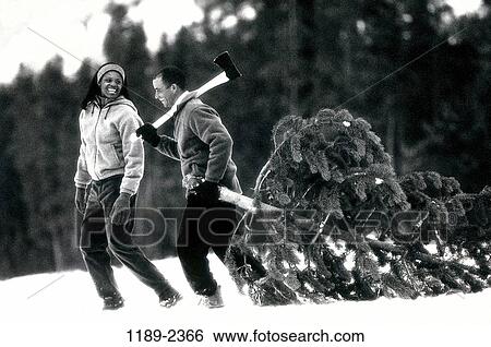 Stock Photograph - tree, multiethnic, people, snow, walking, talking. Fotosearch