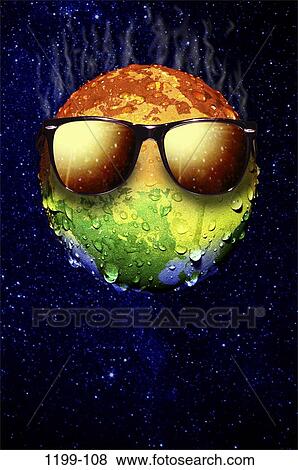 Stock Photo - world, globe, sunglasses, heat, warm, planet. Fotosearch