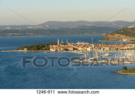 Aerial view of a harbor, Izola, Slovenia View Large Photo Image Stock Image - Aerial view of a harbor, Izola, Slovenia. Fotosearch