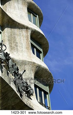 Architectural details of a building, La Pedrera, Barcelona, Catalonia, Spain View Large Photo Image Stock Image - Architectural details of a building, La Pedrera, Barcelona, Catalonia, Spain. Fotosearch
