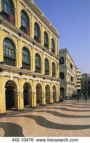 Stock Photograph - Buildings at a town square, Senado Square, Macao, China. Fotosearch