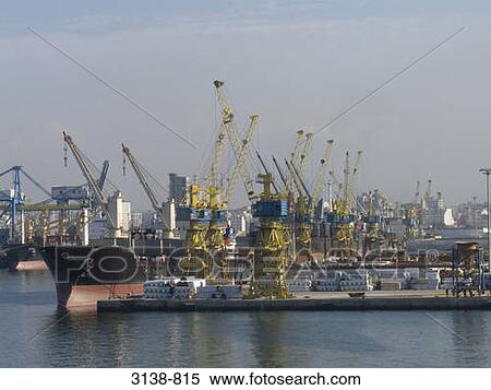 Stock Photography - Container ship at a commercial dock, Casablanca, Morocco. Fotosearch