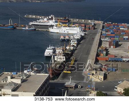High angle view of a harbor, Sao Vicente Island, Mindelo, Cape Verde View Large Photo Image Stock Image - High angle view of a harbor, Sao Vicente Island, Mindelo, Cape Verde. Fotosearch