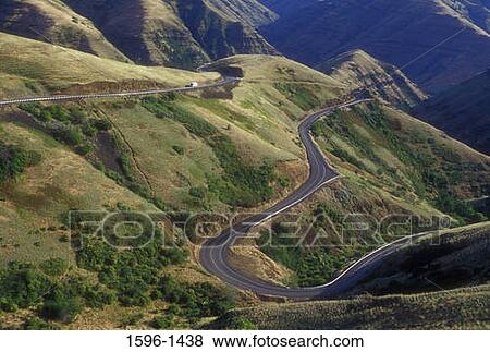 High angle view of a highway on mountains, Grande Ronde River, Rattlesnake Grade, Asotin County, Washington State, USA View Large Photo Image Stock Photo - High angle view of a highway on mountains, Grande Ronde River, Rattlesnake Grade, Asotin County, Washington State, USA. Fotosearch