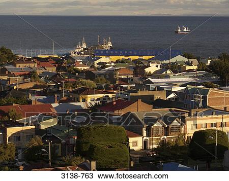 High angle view of buildings in a city, Punta Arenas, Magellan, Patagonia, Chile View Large Photo Image Stock Image - High angle view of buildings in a city, Punta Arenas, Magellan, Patagonia, Chile. Fotosearch