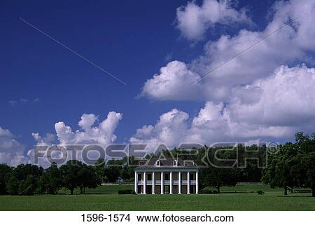 Picture - House in a grassy field, Malus-Beauregard House, Chalmette Battlefield, Jean Lafitte National Historical Park and Preserve, Louisiana, USA. Fotosearch