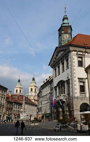 Stock Photo - Low angle view of a cathedral, St. Nicholas Cathedral, Ljubljana, Slovenia. Fotosearch