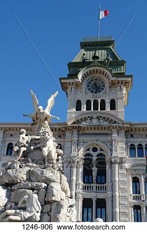 Low angle view of a fountain statue in front of a building, Piazza Dell'Unita D'Italia, Trieste, Italy View Large Photo Image Stock Photograph - Low angle view of a fountain statue in front of a building, Piazza Dell'Unita D'Italia, Trieste, Italy. Fotosearch