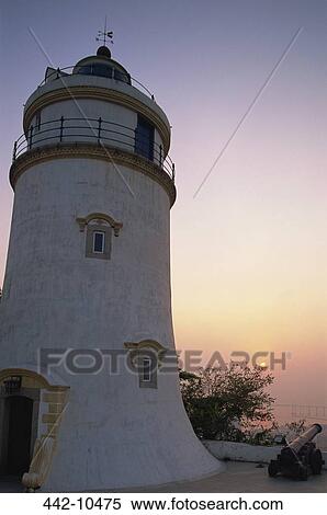 Stock Photography - Low angle view of a lighthouse, Guia Fort Lighthouse, Macao, China. Fotosearch