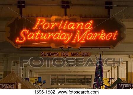 Low angle view of an illuminated neon sign, Portland Saturday Market, Tom McCall Waterfront Park, Portland, Oregon, USA View Large Photo Image Stock Image - Low angle view of an illuminated neon sign, Portland Saturday Market, Tom McCall Waterfront Park, Portland, Oregon, USA. Fotosearch
