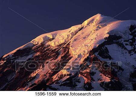 Stock Photo - Panoramic view of a snowcapped mountain, Mt Rainier, Tolmie Peak, Mt Rainier National Park, Washington State, USA. Fotosearch