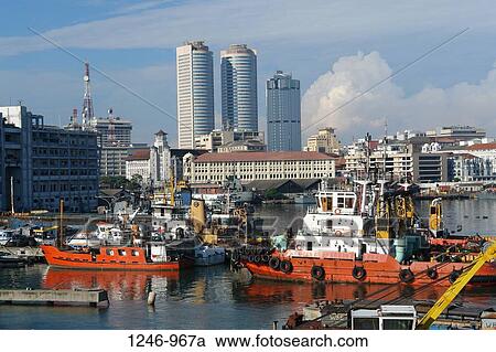 Port with skyscrapers in the background, Twin Towers, World Trade Center, Colombo, Sri Lanka View Large Photo Image Stock Image - Port with skyscrapers in the background, Twin Towers, World Trade Center, Colombo, Sri Lanka. Fotosearch