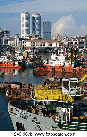 Port with skyscrapers in the background, Twin Towers, World Trade Center, Colombo, Sri Lanka View Large Photo Image Stock Image - Port with skyscrapers in the background, Twin Towers, World Trade Center, Colombo, Sri Lanka. Fotosearch