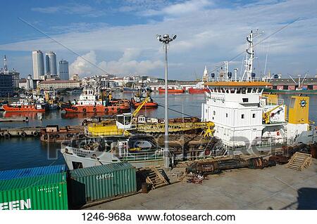 Port with skyscrapers in the background, Twin Towers, World Trade Center, Colombo, Sri Lanka View Large Photo Image Stock Image - Port with skyscrapers in the background, Twin Towers, World Trade Center, Colombo, Sri Lanka. Fotosearch