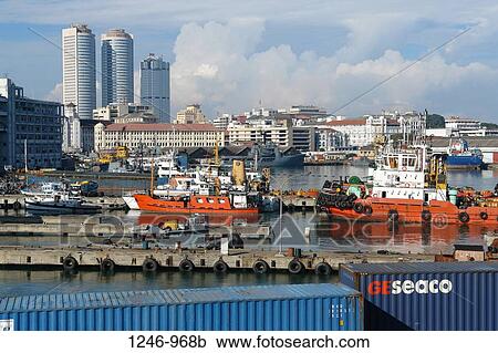 Port with skyscrapers in the background, Twin Towers, World Trade Center, Colombo, Sri Lanka View Large Photo Image Stock Image - Port with skyscrapers in the background, Twin Towers, World Trade Center, Colombo, Sri Lanka. Fotosearch