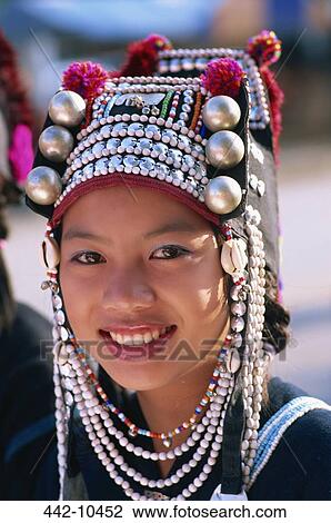 Portrait of an Akha tribal woman wearing a traditional silver headpiece, Chiang Rai, Chiang Rai Province, Thailand View Large Photo Image Stock Image - Portrait of an Akha tribal woman wearing a traditional silver headpiece, Chiang Rai, Chiang Rai Province, Thailand. Fotosearch