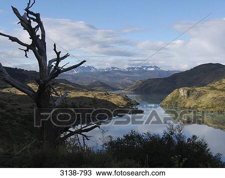 Stock Image - Reflection of clouds in water, Lake Pehoe, Torres del Paine National Park, Patagonia, Chile. Fotosearch