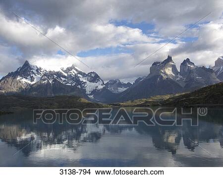 Picture - Reflection of mountains in water, Torres del Paine National Park, Patagonia, Chile. Fotosearch