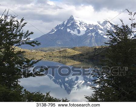 Reflection of mountains in water, Torres del Paine National Park, Patagonia, Chile View Large Photo Image Stock Photography - Reflection of mountains in water, Torres del Paine National Park, Patagonia, Chile. Fotosearch