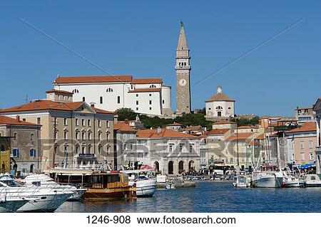 Sailboats at a harbor, Piran, Slovenia View Large Photo Image Stock Photo - Sailboats at a harbor, Piran, Slovenia. Fotosearch