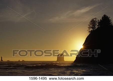 Sunset over the sea, Second Beach, Olympic National Park, Washington State, USA View Large Photo Image Stock Photography - Sunset over the sea, Second Beach, Olympic National Park, Washington State, USA. Fotosearch
