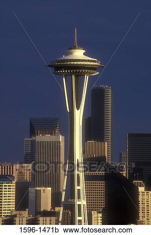 Stock Image - Tower with skyscrapers in a city, Space Needle, Kerry Park, Seattle, Washington State, USA. Fotosearch