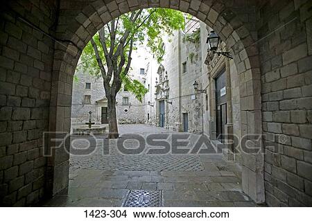 Tree viewed through an arch, Saint Philip Neri Square, Barri Gotic, Barcelona, Spain View Large Photo Image Picture - Tree viewed through an arch, Saint Philip Neri Square, Barri Gotic, Barcelona, Spain. Fotosearch