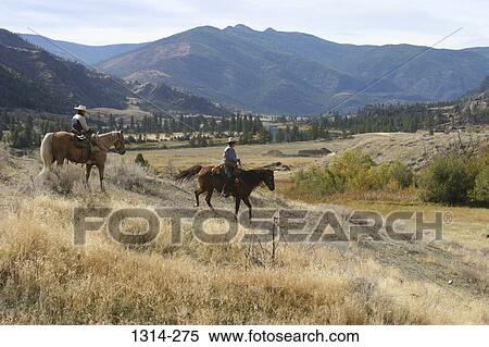 Two cowboys riding horses, Montana, USA View Large Photo Image Stock Photography - Two cowboys riding horses, Montana, USA. Fotosearch