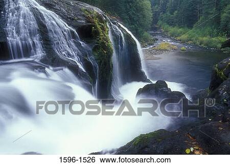 Stock Photograph - Waterfall in a forest, Upper Lewis River Falls, Gifford Pinchot National Forest, Washington State, USA. Fotosearch