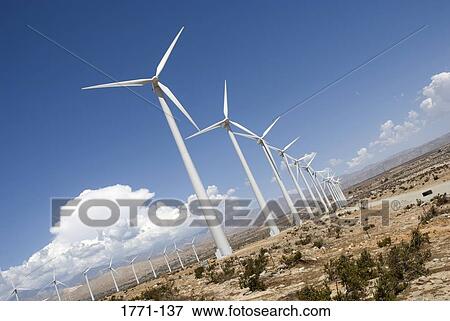 Stock Photo - Wind turbines in a row, Palm Springs, California, USA. Fotosearch