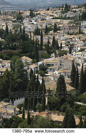 Aerial view of a city, Alhambra, Granada, Andalusia, Spain View Large Photo Image Stock Image - Aerial view of a city, Alhambra, Granada, Andalusia, Spain. Fotosearch
