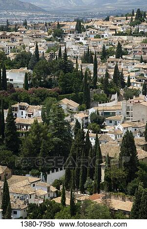 Aerial view of a city, Alhambra, Granada, Andalusia, Spain View Large Photo Image Stock Image - Aerial view of a city, Alhambra, Granada, Andalusia, Spain. Fotosearch