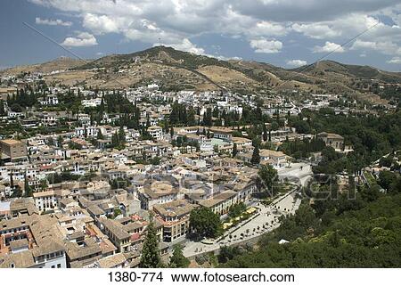 Aerial view of a city, Granada, Andalusia, Spain View Large Photo Image Picture - Aerial view of a city, Granada, Andalusia, Spain. Fotosearch