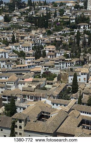 Aerial view of a city, Granada, Andalusia, Spain View Large Photo Image Stock Image - Aerial view of a city, Granada, Andalusia, Spain. Fotosearch