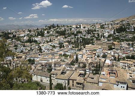 Aerial view of a city, Granada, Andalusia, Spain View Large Photo Image Stock Image - Aerial view of a city, Granada, Andalusia, Spain. Fotosearch