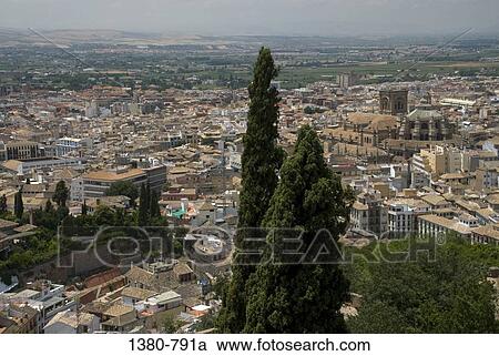 Aerial view of a city, Granada, Andalusia, Spain View Large Photo Image Stock Image - Aerial view of a city, Granada, Andalusia, Spain. Fotosearch
