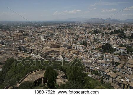 Aerial view of a city, Granada, Andalusia, Spain View Large Photo Image Stock Image - Aerial view of a city, Granada, Andalusia, Spain. Fotosearch