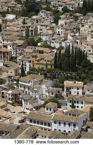 Aerial view of a city, Granada, Andalusia, Spain View Large Photo Image Stock Photo - Aerial view of a city, Granada, Andalusia, Spain. Fotosearch