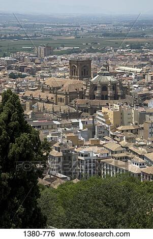 Aerial view of a city, Granada, Andalusia, Spain View Large Photo Image Stock Photograph - Aerial view of a city, Granada, Andalusia, Spain. Fotosearch