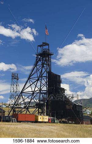 American flag on a headframe, Anselmo Mine, Butte, Montana, USA View Large Photo Image Picture - American flag on a headframe, Anselmo Mine, Butte, Montana, USA. Fotosearch