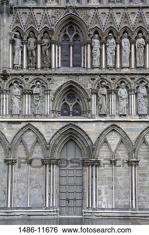 Stock Photograph - Architectural details of a cathedral, Nidaros Cathedral, Trondheim, Trondelag County, Trondelag, Norway. Fotosearch