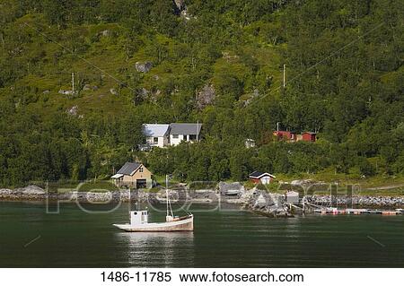Boat in the sea, Kvalsundet Narrows, Tromso, Toms County, Nord-Norge, Norway View Large Photo Image Stock Photography - Boat in the sea, Kvalsundet Narrows, Tromso, Toms County, Nord-Norge, Norway. Fotosearch