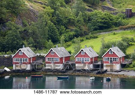 Boathouses on the coast, Flam, Aurlandsfjord, Sogn Og Fjordane, Norway View Large Photo Image Stock Photo - Boathouses on the coast, Flam, Aurlandsfjord, Sogn Og Fjordane, Norway. Fotosearch