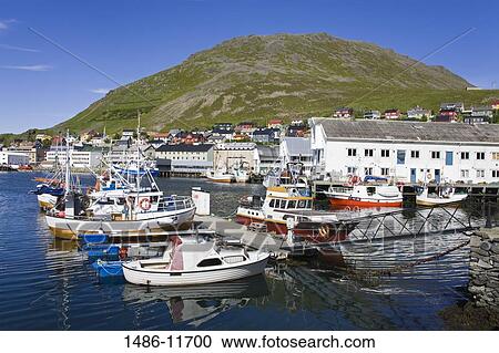 Boats moored at a port, Honningsvag Port, Honningsvag, Mageroya Island, Nordkapp, Finnmark County, Norway View Large Photo Image Stock Image - Boats moored at a port, Honningsvag Port, Honningsvag, Mageroya Island, Nordkapp, Finnmark County, Norway. Fotosearch