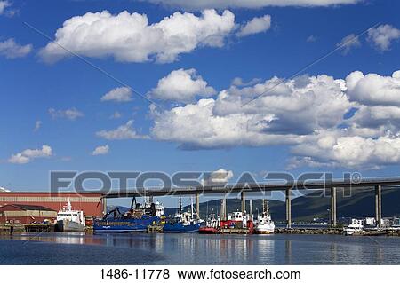 Stock Photo - Bridge across the sea, Tromso Bridge, Tromso, Toms County, Nord-Norge, Norway. Fotosearch
